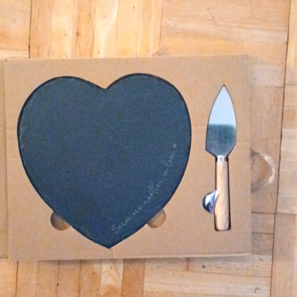 Slate serving board, heart shaped, Serve each other in love